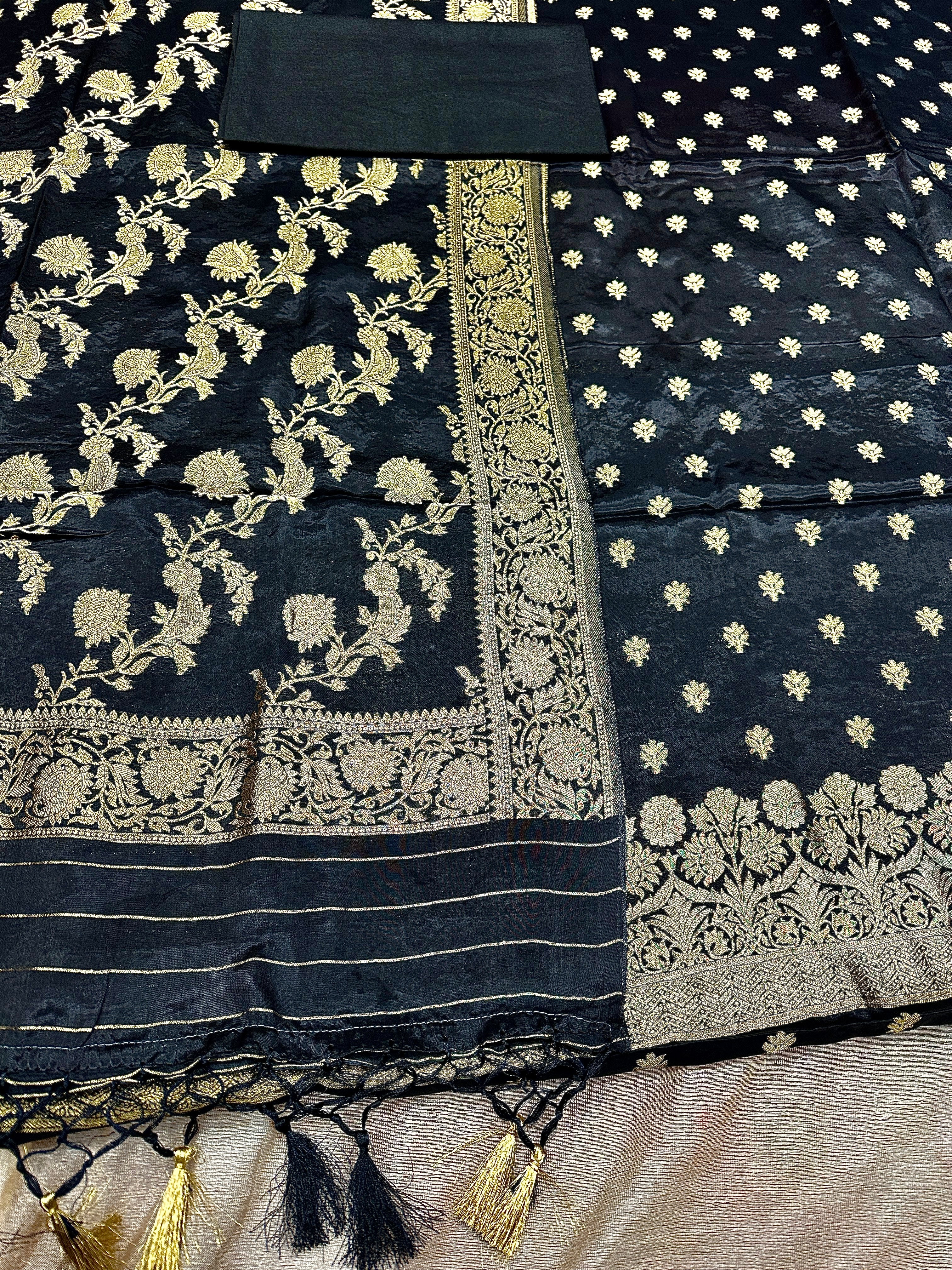 ✨ Banarasi Jacquard Gap Buti HO Silk 3-Piece Unstitched Dress Material MSS26