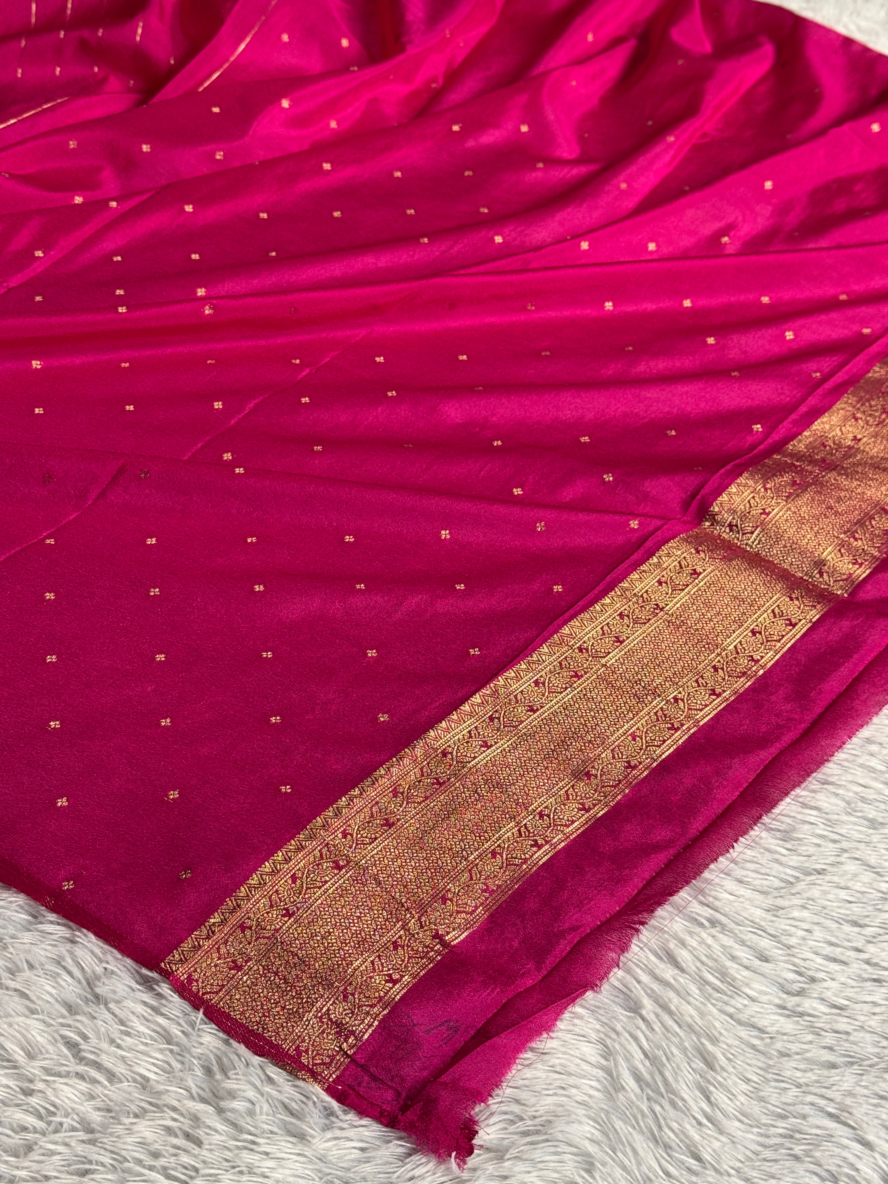 Product Title:
Rani Pink Semi Crepe Georgette Saree with All Over Buta Woven Design & Rich Zari Pallu | SS52