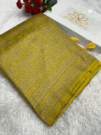 Lemon yellow Banarasi Dupion Silk Saree with Embossed Antique Zari Weaving & Rich Antique Zari Pallu | STF114