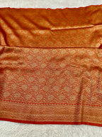 Rust Orange Banarasi Dupion Silk Saree with Embossed Antique Zari Weaving & Rich Antique Zari Pallu | STF58