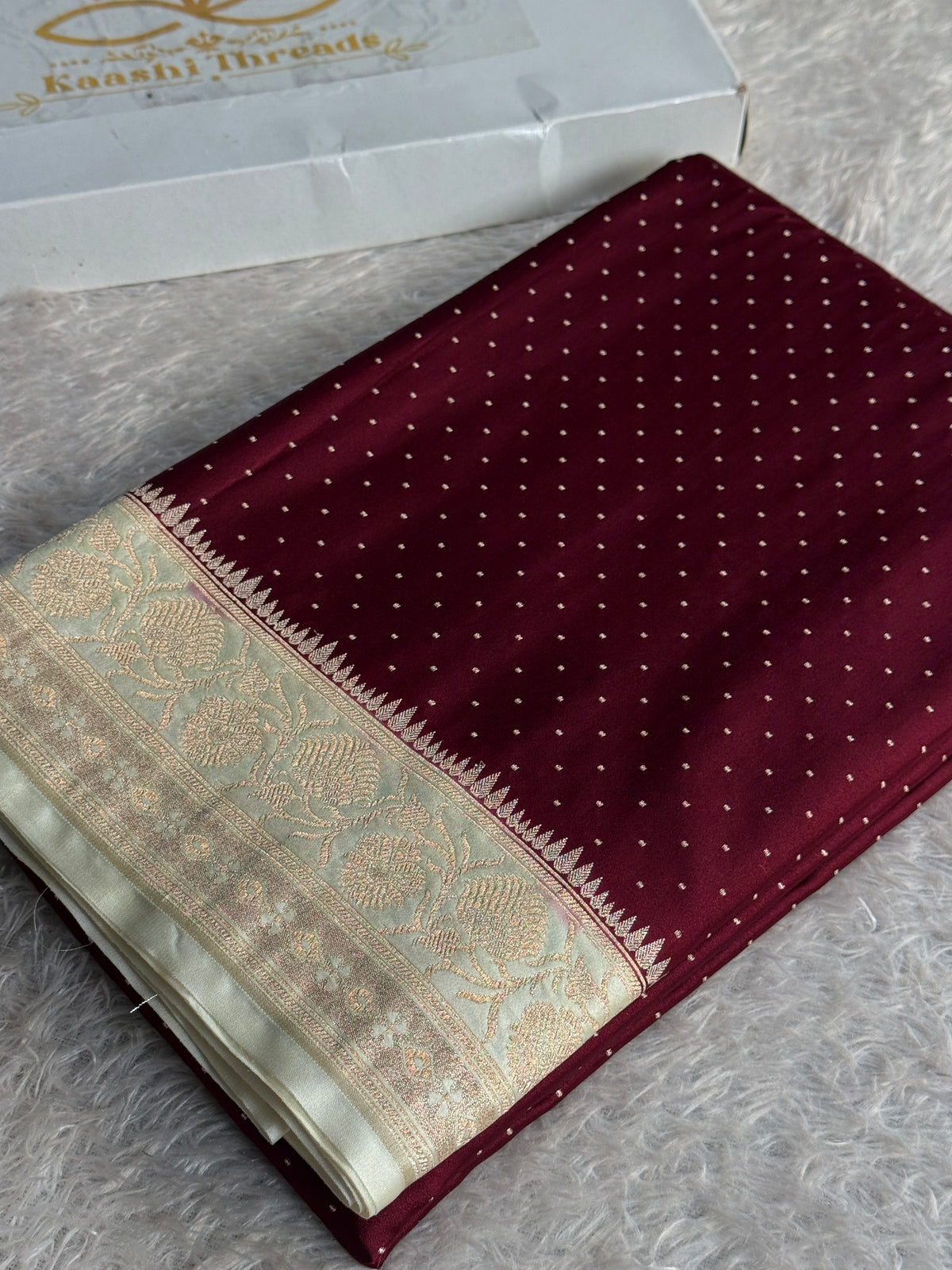 Wine & Beige Mashru Saatan Silk Saree with Chunri Buti & Rich Zari Pallu – MKS836