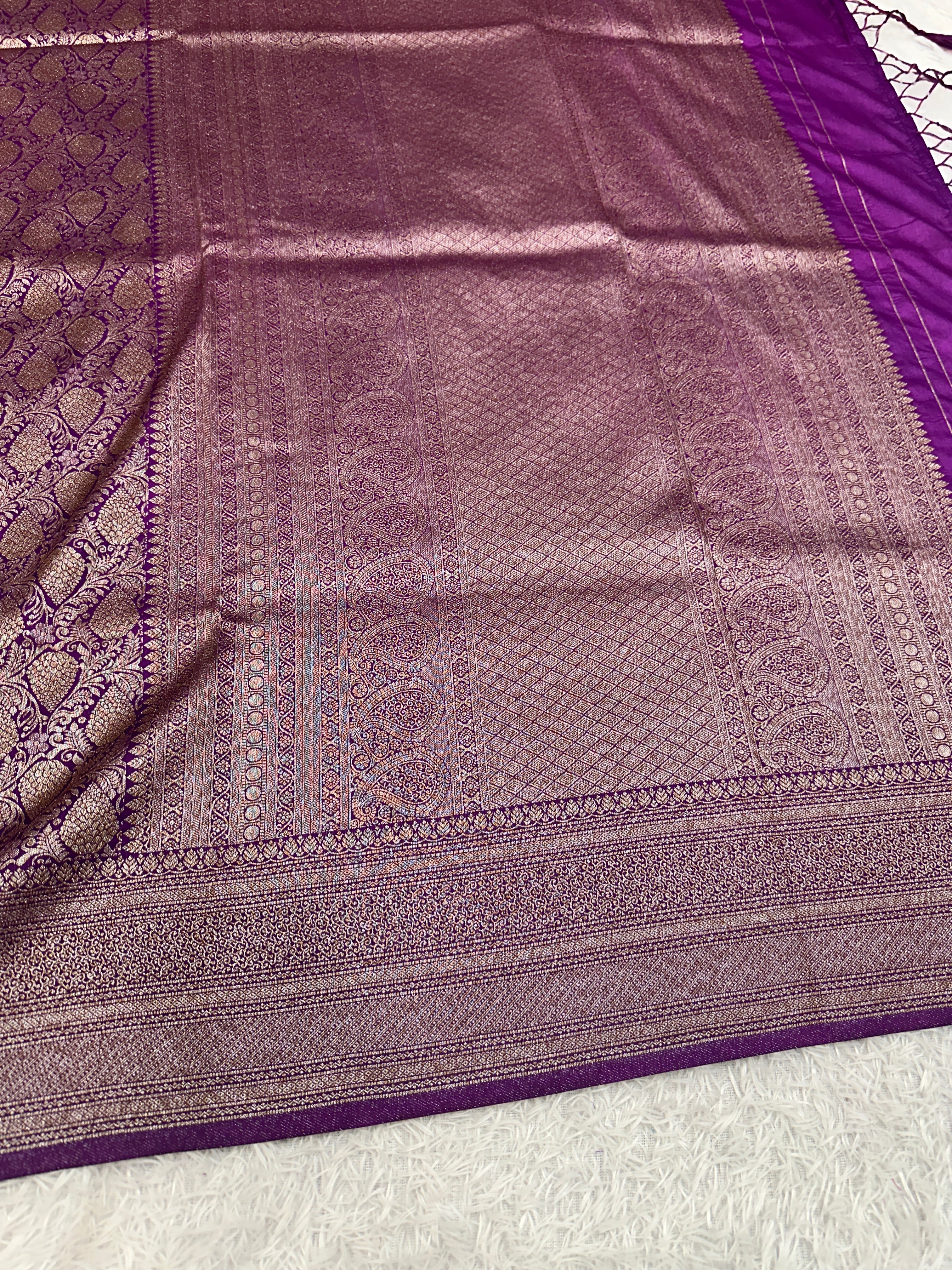 Magenta Banarasi Dupion Silk Saree with Embossed Antique Zari Weaving & Rich Antique Zari Pallu | STF74