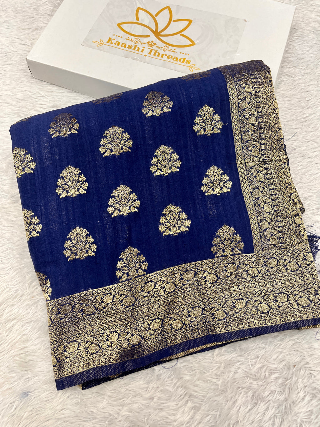 Raw Silk Zari Buta Navy blue  color Saree RS002