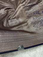 Navy blue Banarasi Dupion Silk Saree with Embossed Antique Zari Weaving & Rich Antique Zari Pallu | STF93