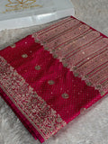 Rani Pink Dual Shade Mashru Kataan Silk Saree with All-Over Siroski Stone Work | Woven Pallu & Blouse | MKS840