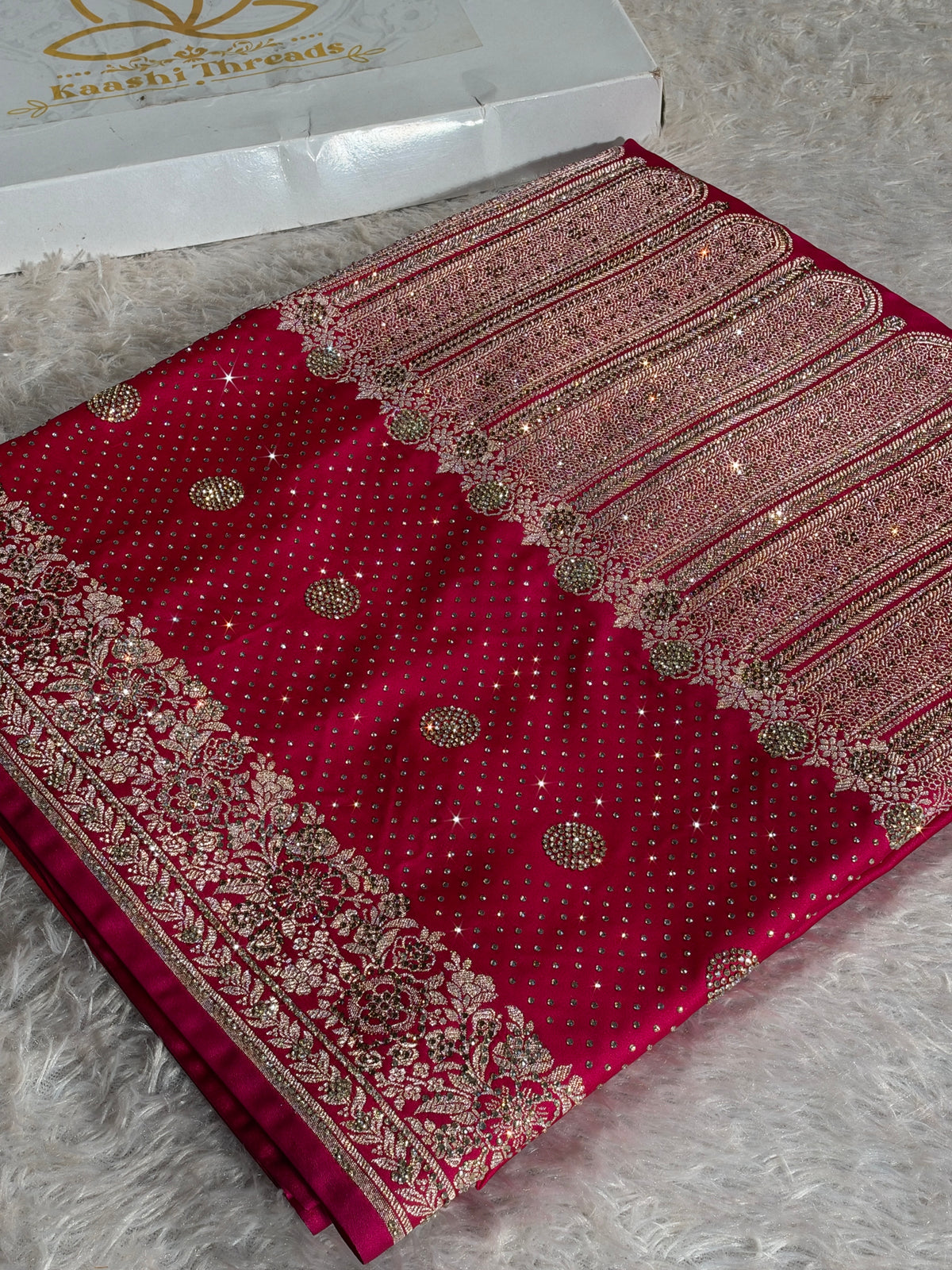 Rani Pink Dual Shade Mashru Kataan Silk Saree with All-Over Siroski Stone Work | Woven Pallu & Blouse | MKS840