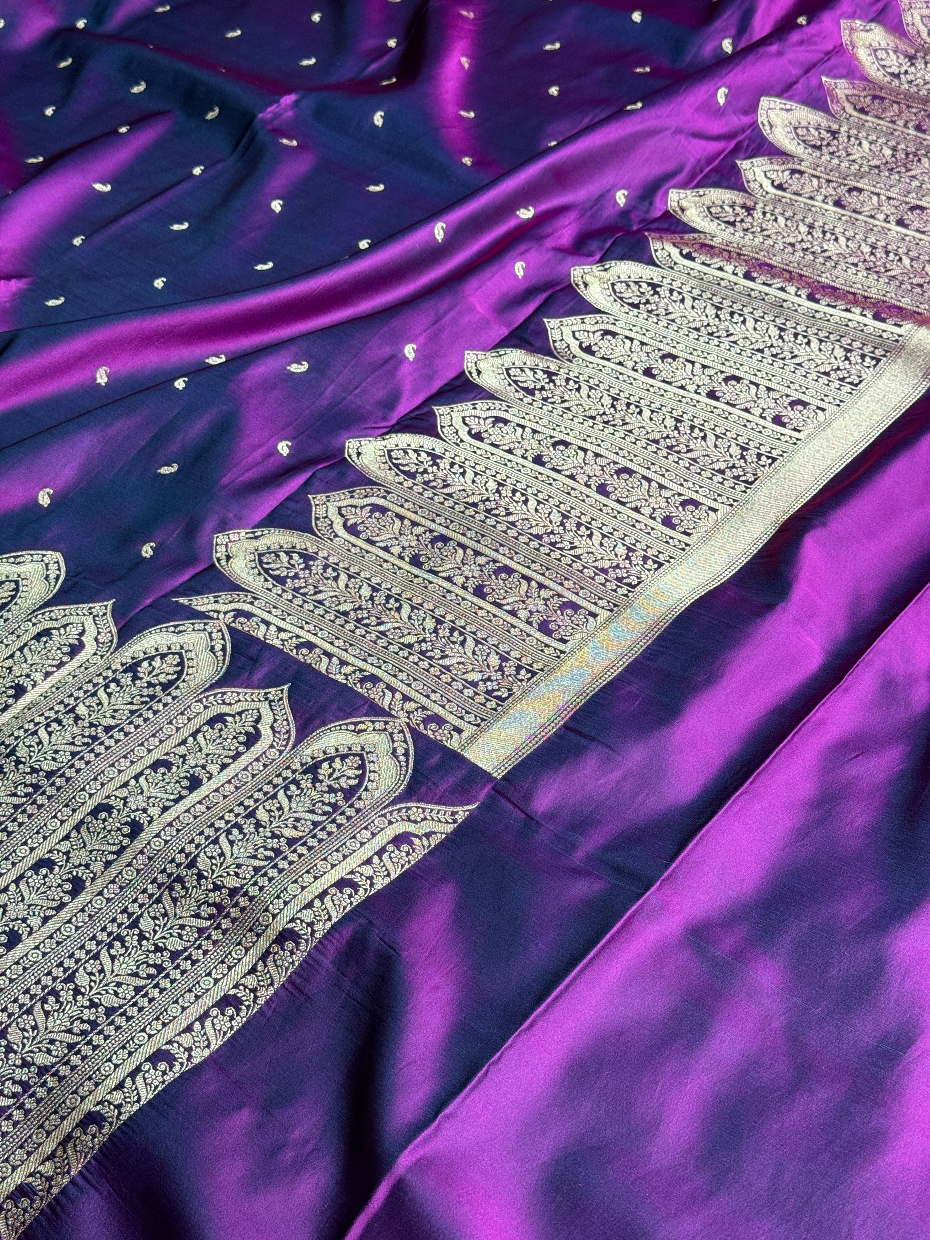 Purple Magenta Dual Shade Mashru Kataan Silk Saree with Buta Woven Design & Rich Pallu | MKS663