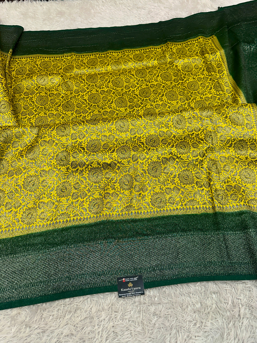 STF43– Radiant Lemon Yellow Dupion Saree with Silver-Black Antique Zari Weaving