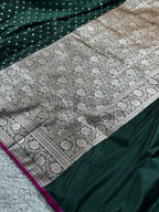 Elegant Green Soft Mashru Kataan Silk Saree with Buti Zari Weaving & Rich Pallu | MKS536