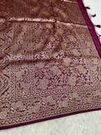 Wine Banarasi Dupion Silk Saree with Embossed Antique Zari Weaving & Rich Antique Zari Pallu | STF65