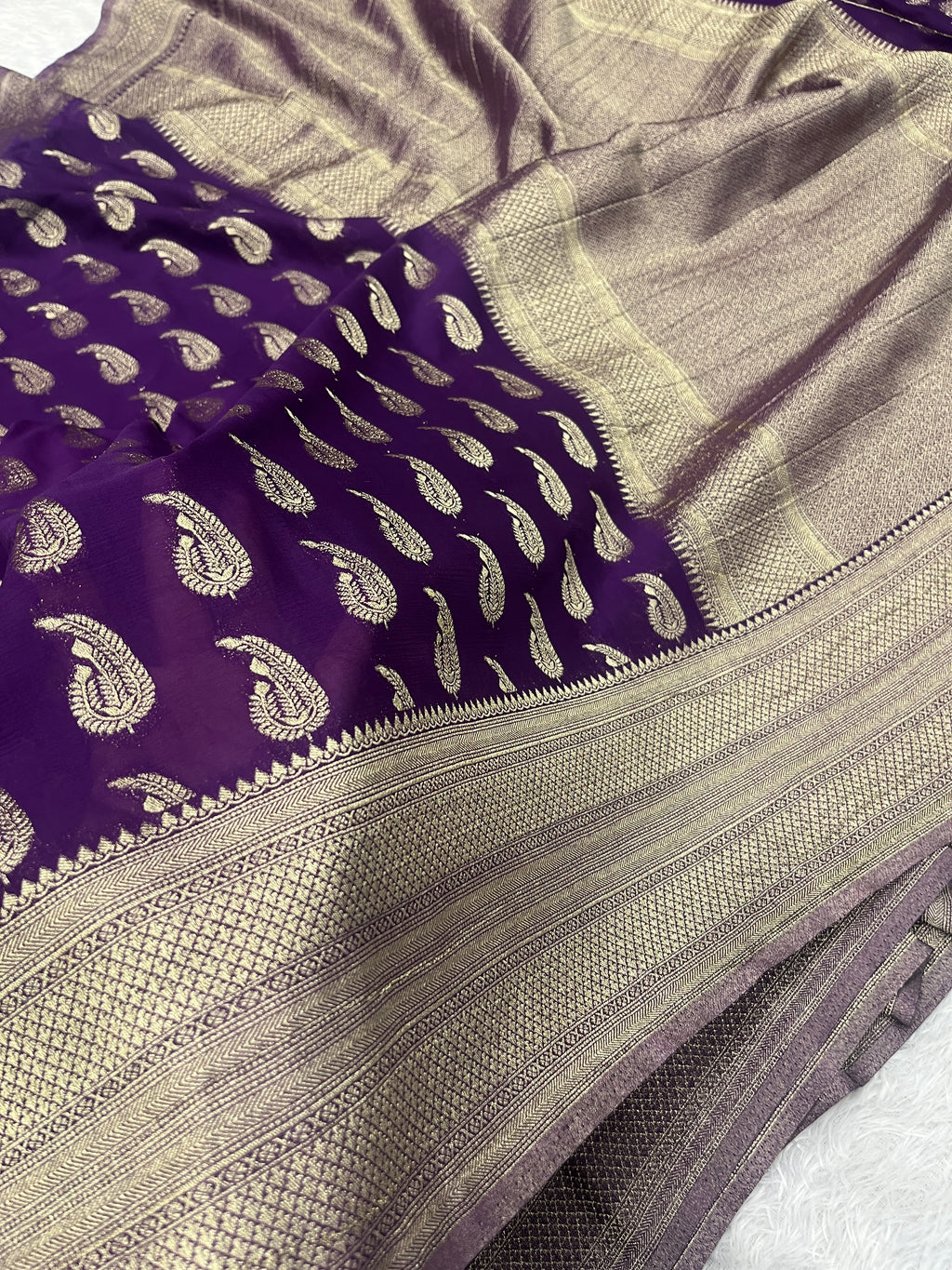 Chinon Silk Karry  Buta  Design Purple color  Saree CN07