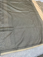 STF48 – Elegant Cream Dupion Saree with Silver-Black Antique Zari Weaving