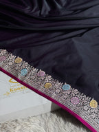 Black Premium Banarasi Mashru Silk Saree with Border & Pallu Meena Work MKS152