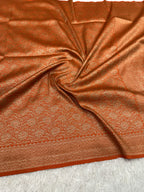 Rust Orange Banarasi Dupion Silk Saree with Embossed Antique Zari Weaving & Rich Antique Zari Pallu | STF58