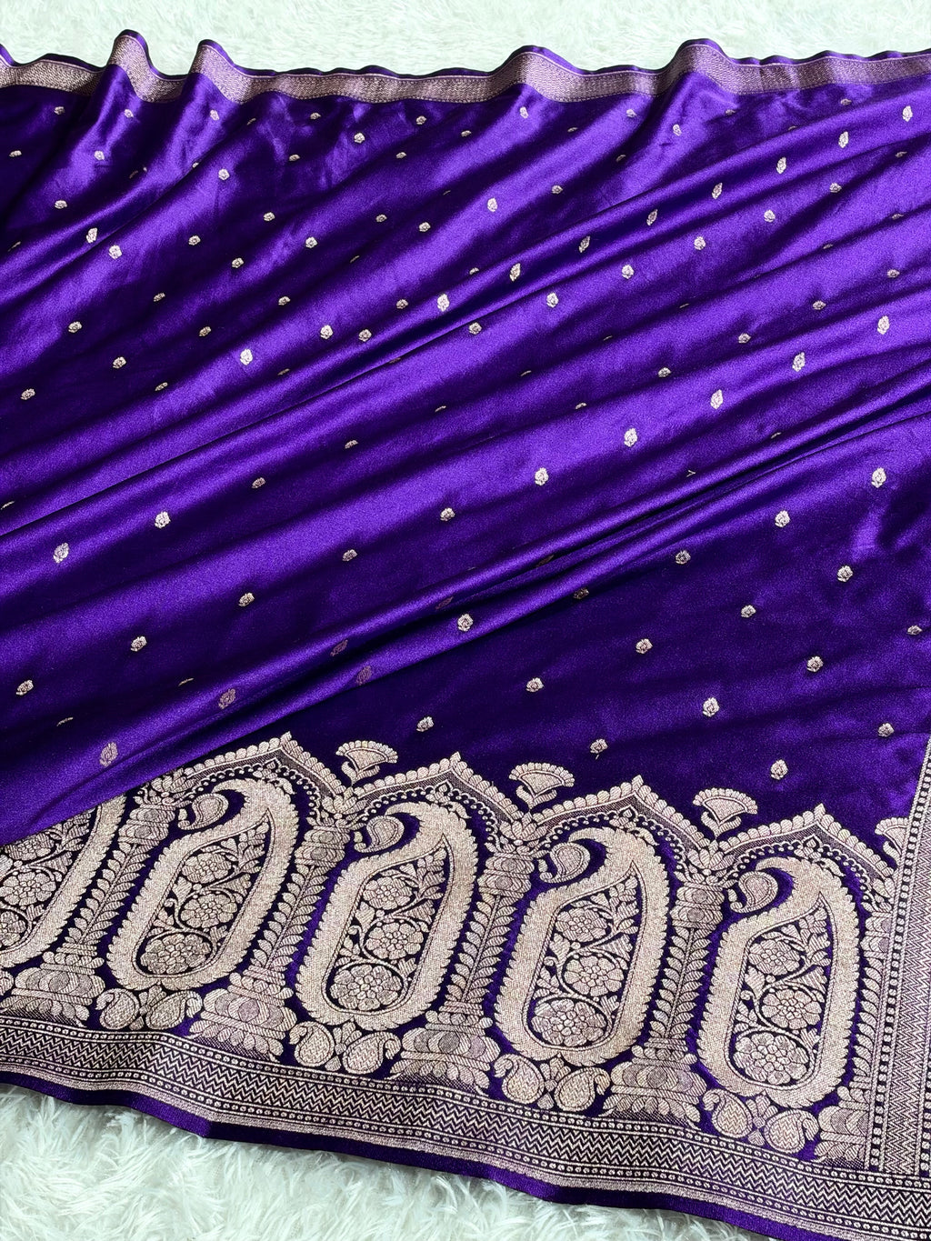 Banarasi Mashru Kataan Silk Purple Saree with Buta & Ikkat Woven Design | MKS861