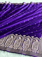 Banarasi Mashru Kataan Silk Purple Saree with Buta & Ikkat Woven Design | MKS861