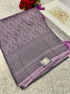 STF56 – Elegant Lavender Dupion Saree with Embossed Square Woven Designs
