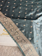 Grey Mashru Kataan Silk Saree with Elegant Buta Woven Design & Rich Zari Pallu | MKS817