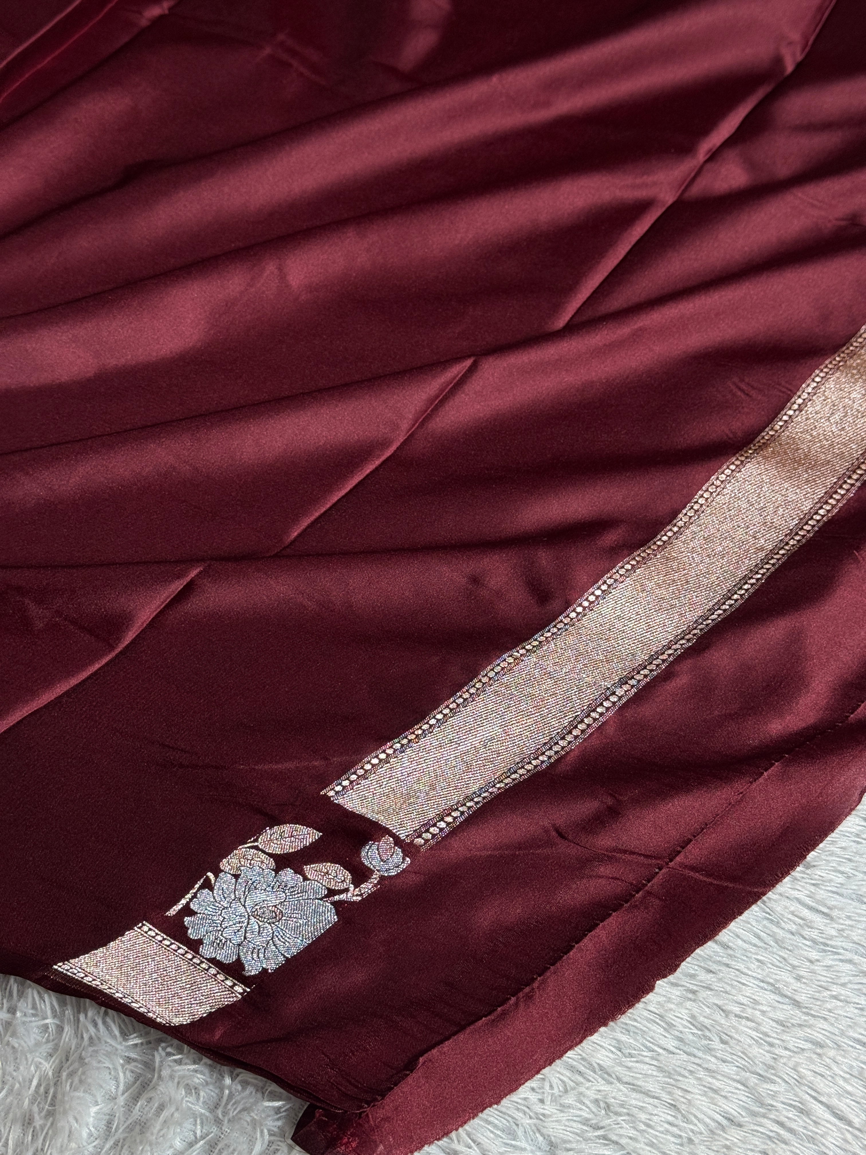 Maroon Mashru Kataan Silk Saree with Zari Buta & Meenakari Border | Rich Zari Pallu | MKS507