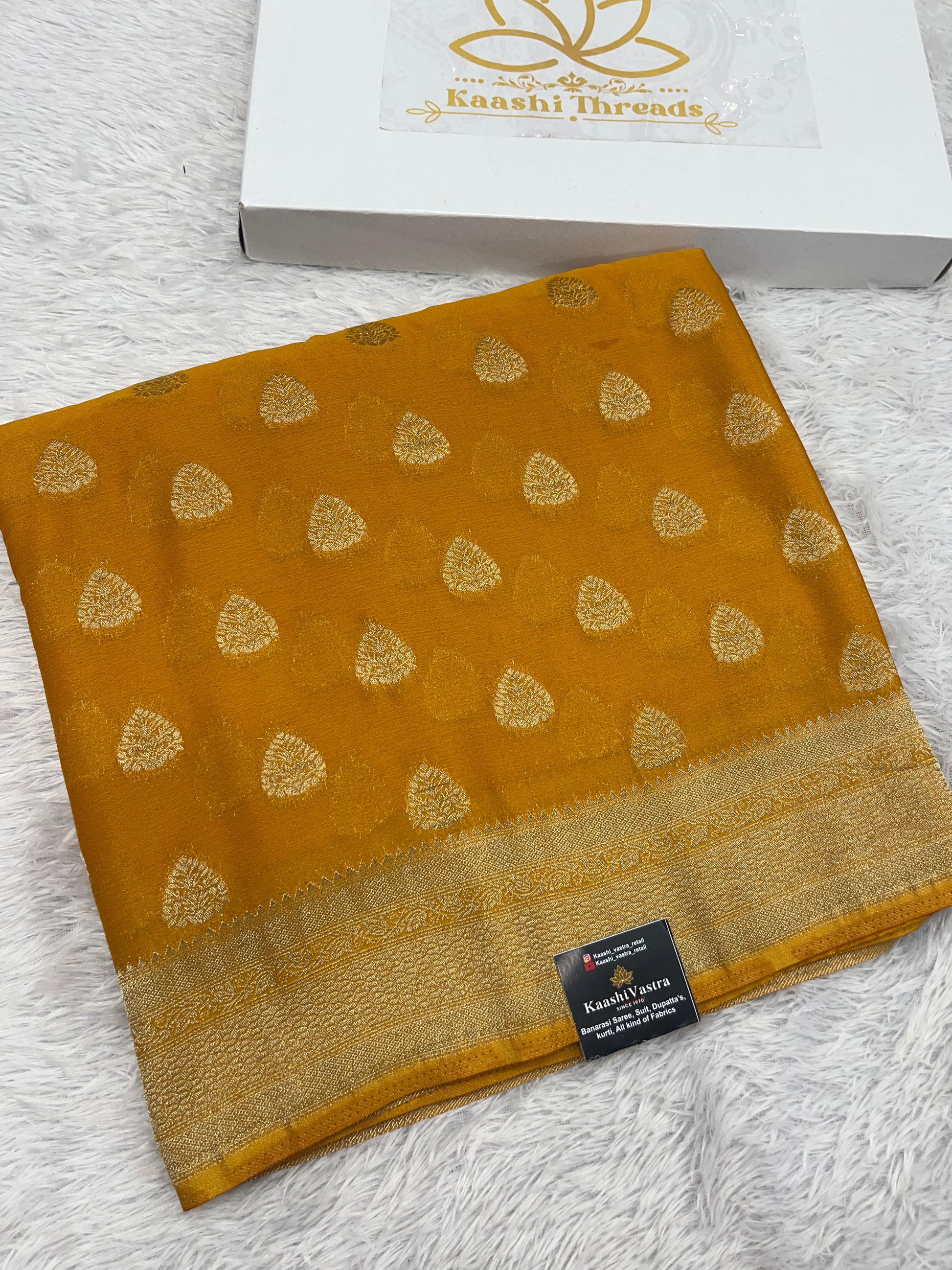 Chinon Silk Buta Zari Mustard Yellow Color Saree CN01