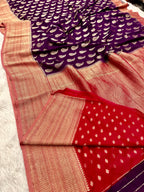 Chinon Silk Karry  Buta  Design Wine with Red color  Saree CN07