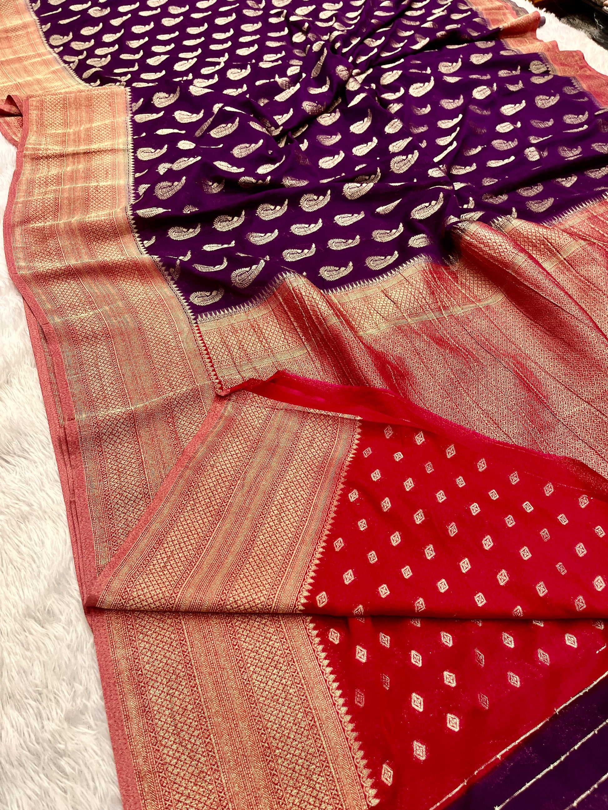 Chinon Silk Karry  Buta  Design Wine with Red color  Saree CN07