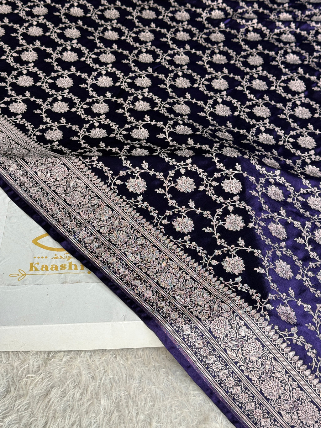 Purple Mashru Kataan Silk Banarasi Saree with Meenakari Zari Jaal Design | MKS745