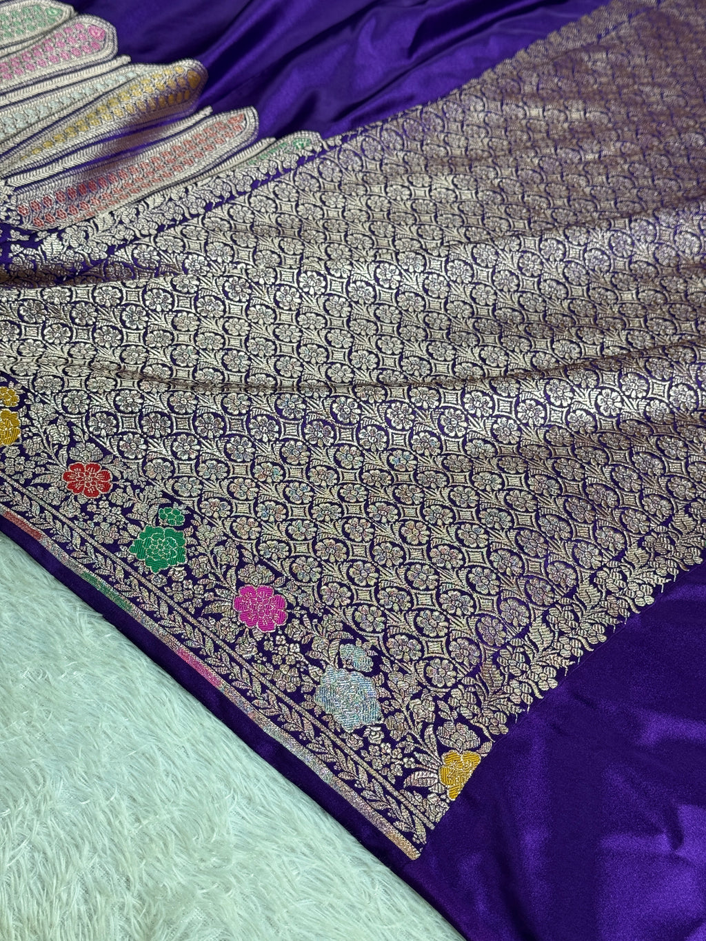 ✨ Royal Purple Meenakari Woven Banarasi Satin Mashru Silk Saree with Scalloped Border MKS212