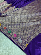 ✨ Royal Purple Meenakari Woven Banarasi Satin Mashru Silk Saree with Scalloped Border MKS212