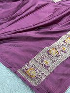 Gajri Banarasi Mashru Kataan Silk Saree with All-Over Jaal Meena Weaving & Rupa-Sona Zari MKS146