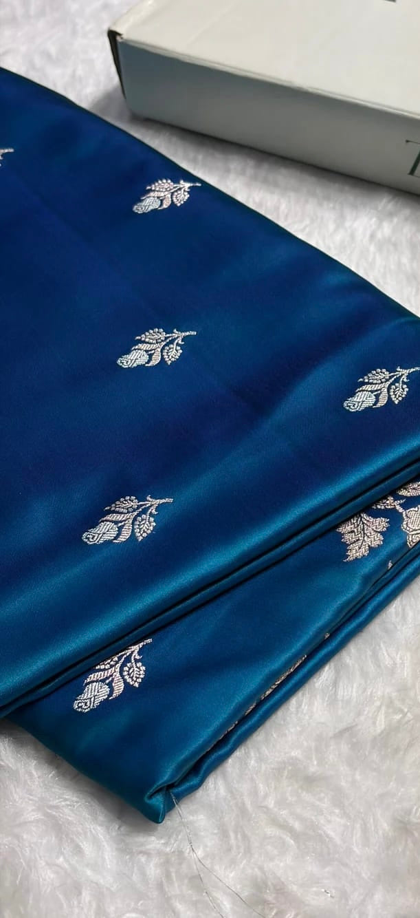 Banarasi Mashru Kataan Silk Saree Featuring Zari Rose Buta Design with Rich Zari Pallu – MKS412