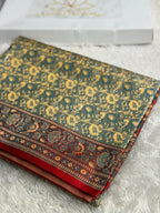 Cream & Red Jamwaar Woven Banarasi Mashru Silk Saree with Traditional Thread Work JMW11