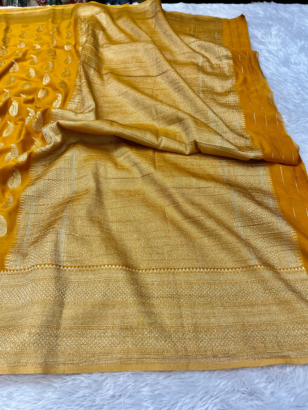 Chinon Silk Karry  Buta  Design Mustard color  Saree CN07