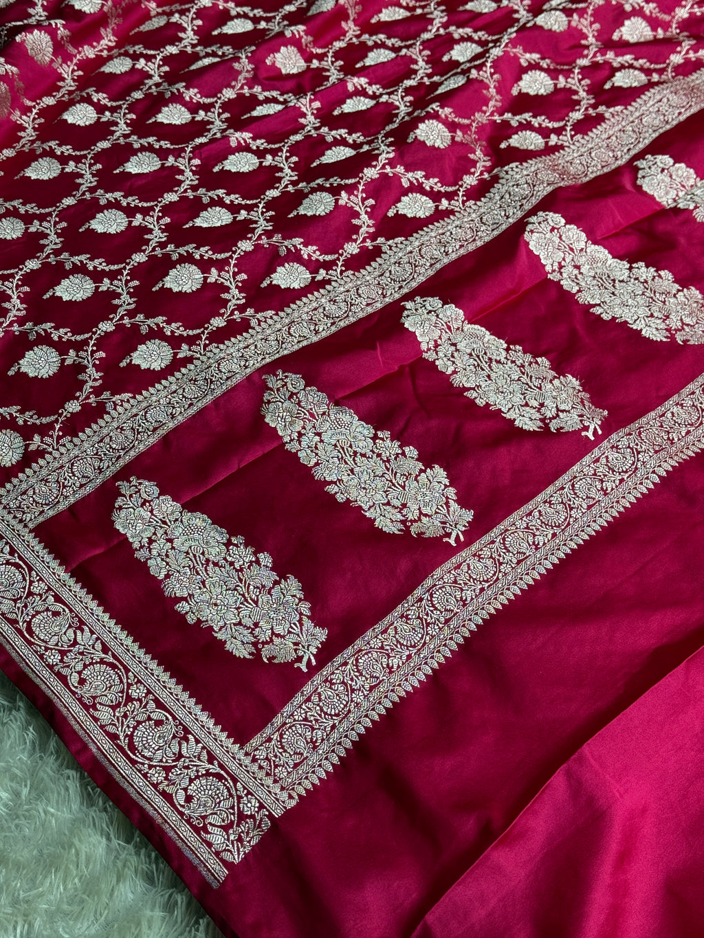 Maroon Banarasi Mashru Silk Saree with Jaal Woven Design & Satin Patta Border MKS226