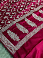 Maroon Banarasi Mashru Silk Saree with Jaal Woven Design & Satin Patta Border MKS226