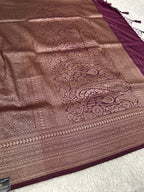 Wine Banarasi Dupion Silk Saree with Embossed Antique Zari Weaving & Rich Antique Zari Pallu | STF94