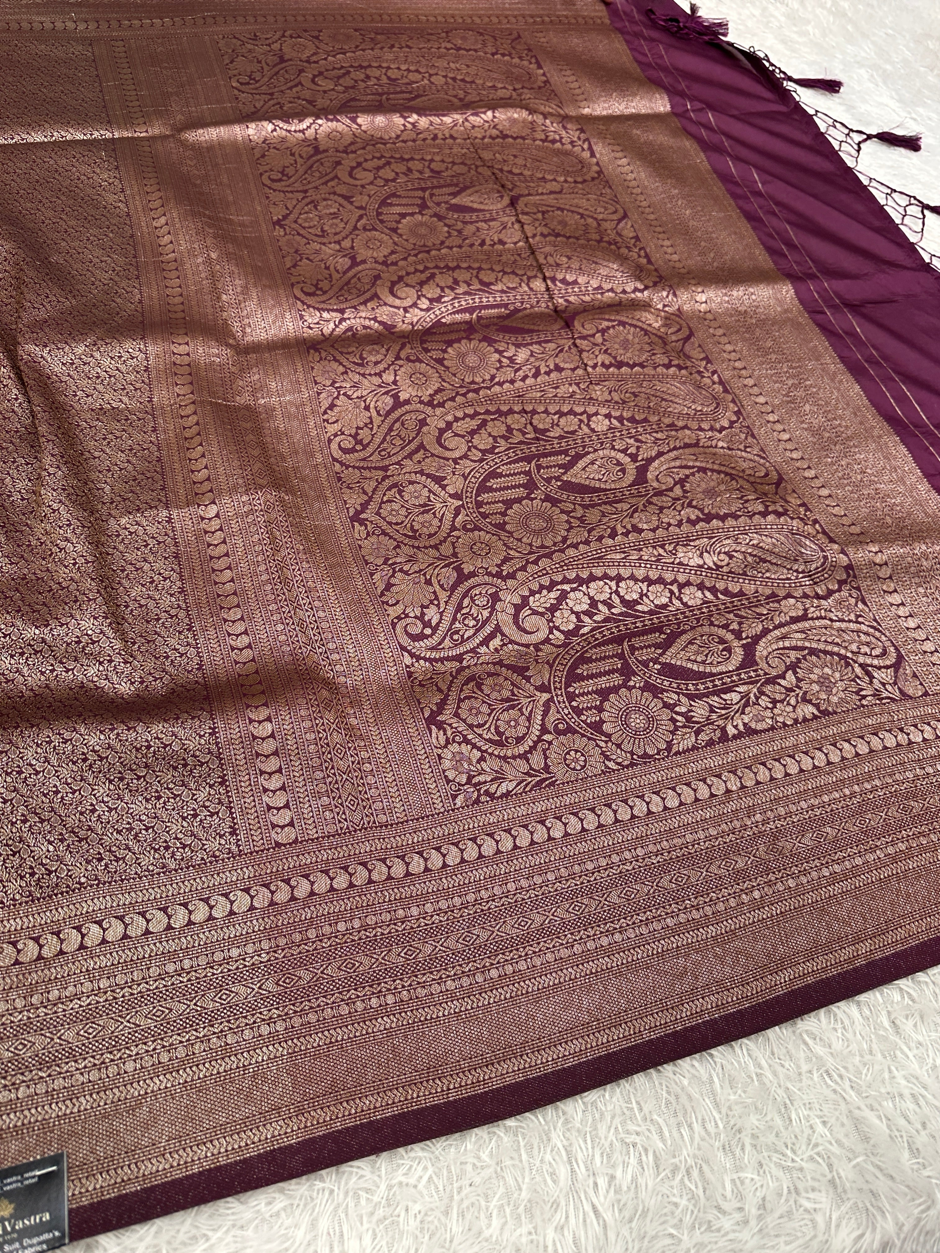 Wine Banarasi Dupion Silk Saree with Embossed Antique Zari Weaving & Rich Antique Zari Pallu | STF94