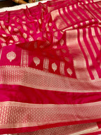 Chinon Silk Horizontal Buta Design Rani Color Saree CN09