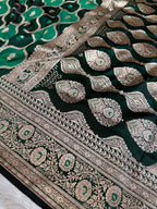 Green & Black Rangkaat Banarasi Mashru Silk Saree with Jacquard Woven Jaal Pattern MKS033