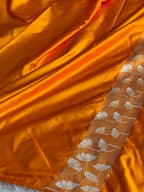 Mashru Kataan Silk Buta Woven Banarasi Saree with Fancy Woven Border – Yellow Orange | MKS596