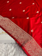 Red Mashru Kataan Silk Saree with All Over Buta Woven Design & Rich Zari Pallu | MKS698