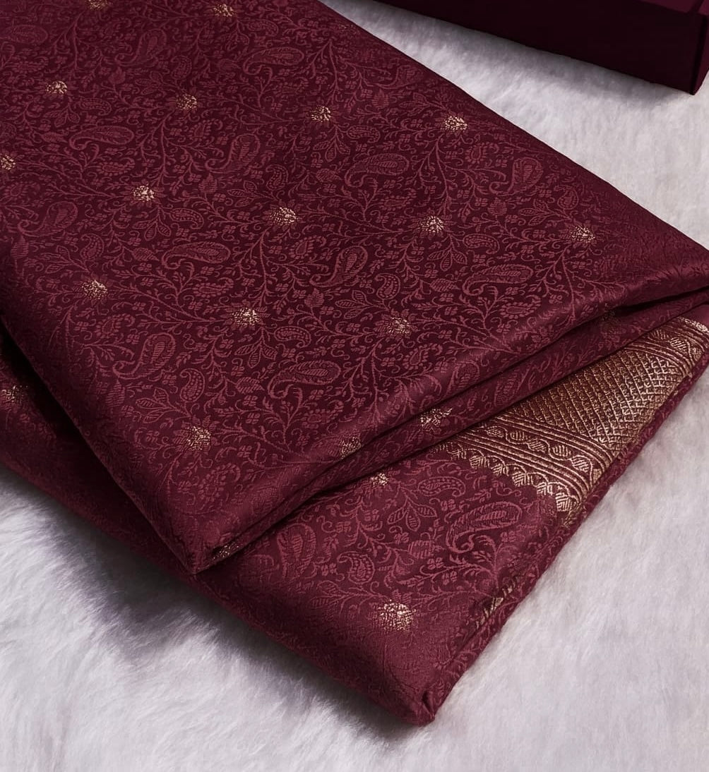 Banarasi Mashru Kataan Silk Saree Featuring Tanchoi Zari Meena Work with Rich Pallu – MKS411