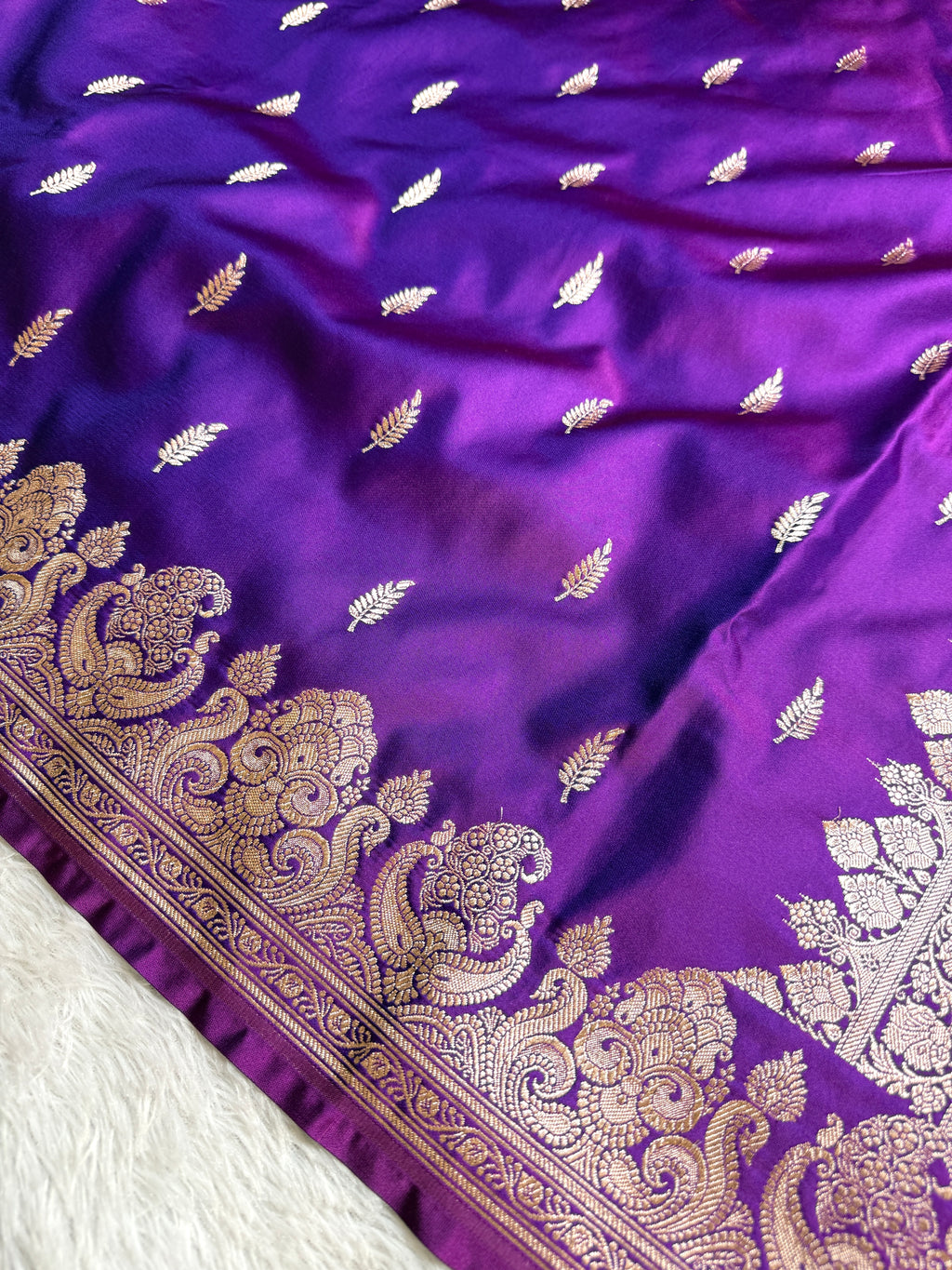 Purple Banarasi Mashru Silk Saree with Jacquard Woven Fancy Buta Design MKS092