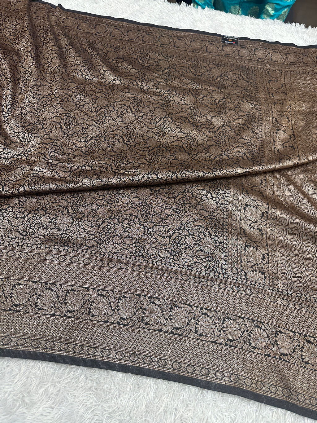 Black Maroon Banarasi Dupion Silk Saree with Embossed Antique Zari Weaving & Rich Antique Zari Pallu | STF104
