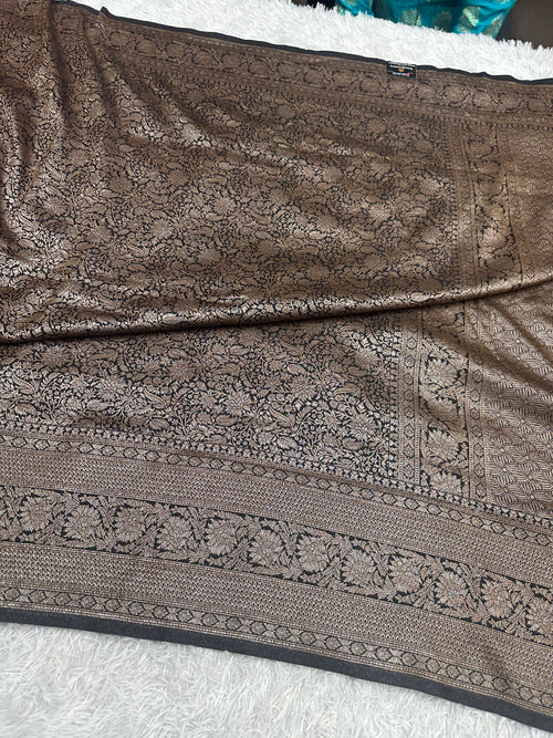 Black Maroon Banarasi Dupion Silk Saree with Embossed Antique Zari Weaving & Rich Antique Zari Pallu | STF104