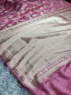 Pink Premium Banarasi Mashru Silk Saree with Jaal Meena Woven Pattern MKS154