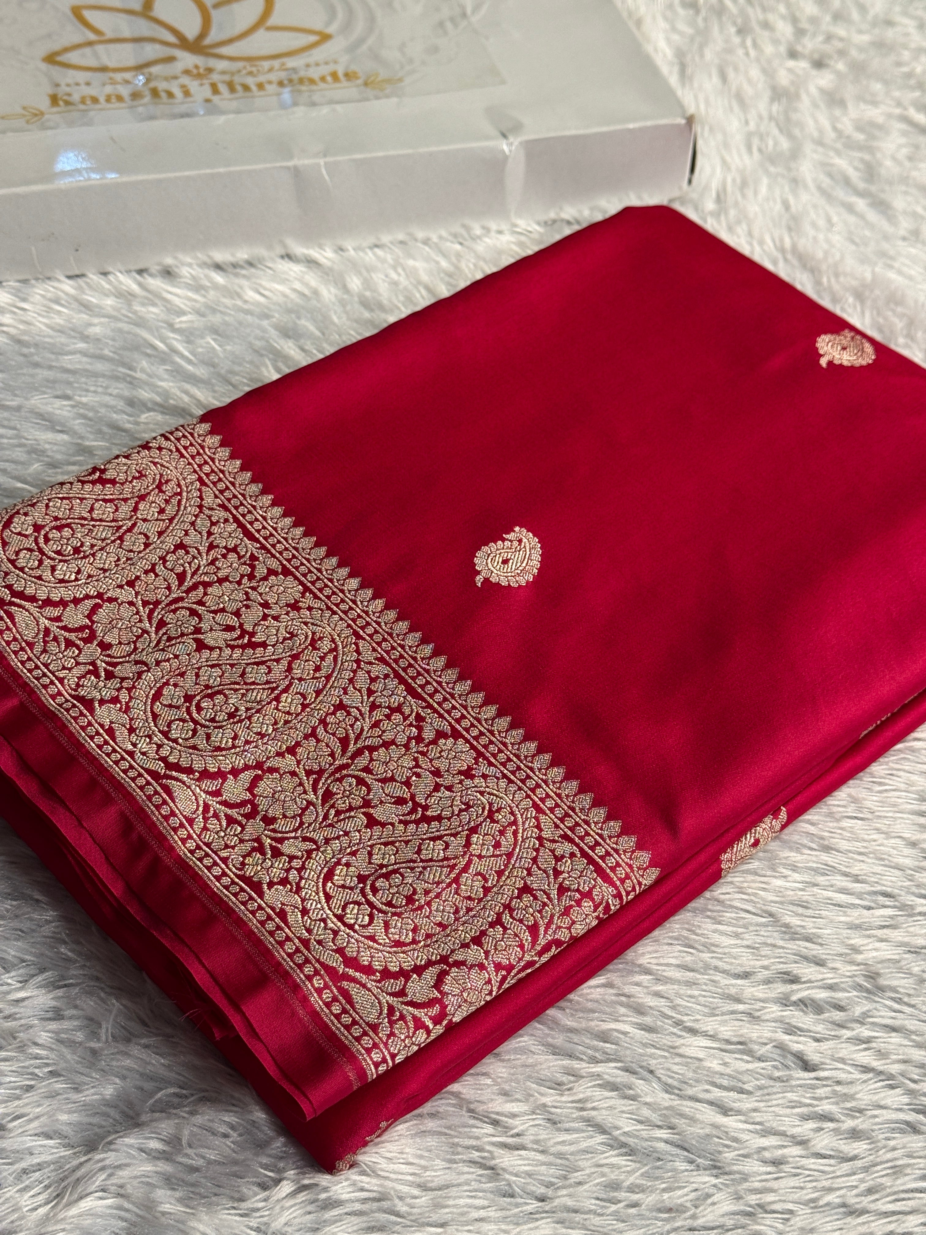 Reddish Pink Mashru Kataan Silk Banarasi Saree with Buta Zari Weaving & Rich Zari Pallu | MKS698