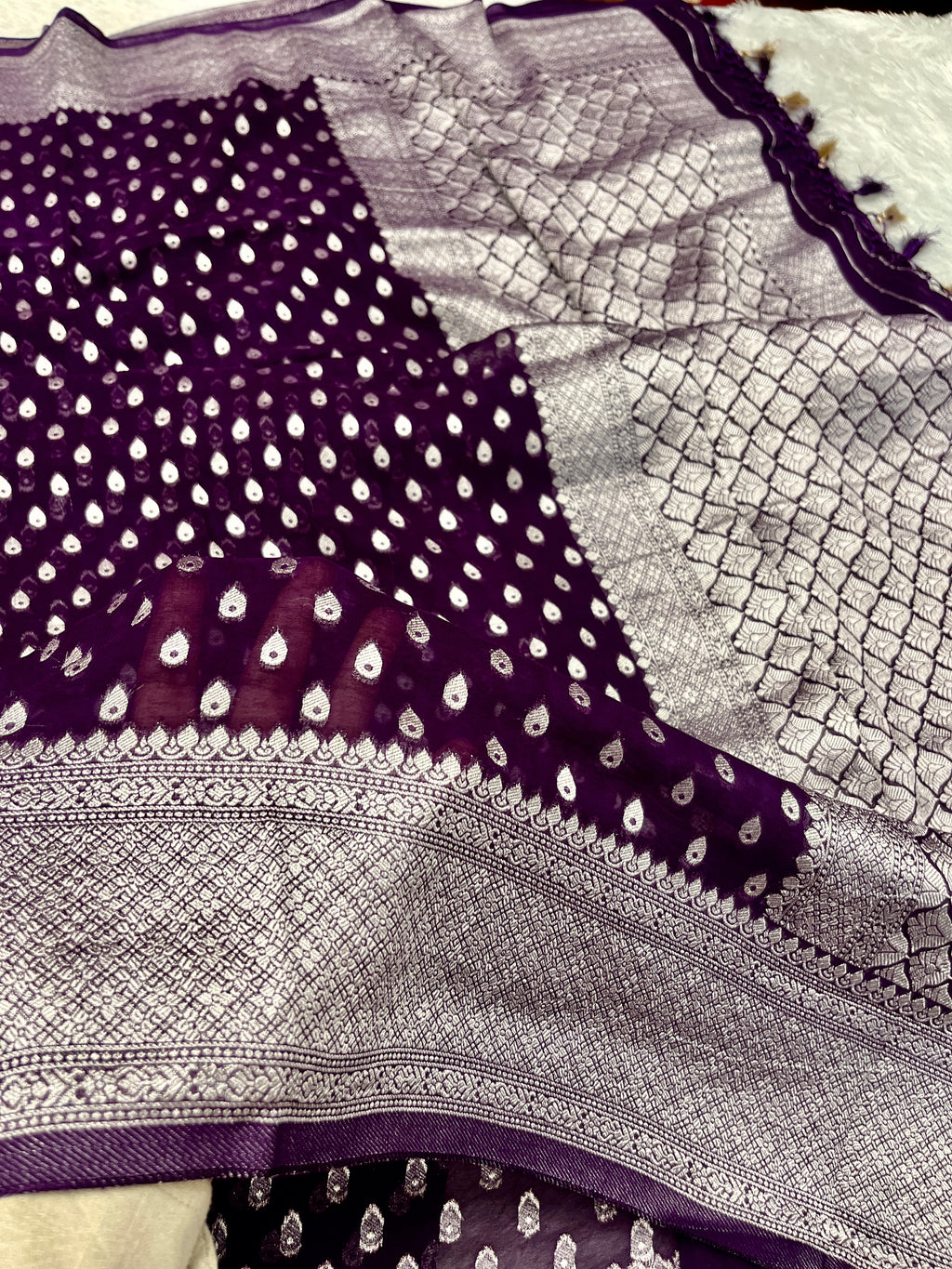 Banarsi Pure Natural Georgette Almond Buti  Design VSG06