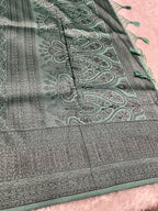 STF51 – Charming Sea Green Dupion Saree with All-Over Floral Woven Designs