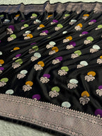 Authentic Banarasi Black Mashru Kataan Silk Saree with Meenakari Buta Weaving & Rich Zari Pallu – MKS705